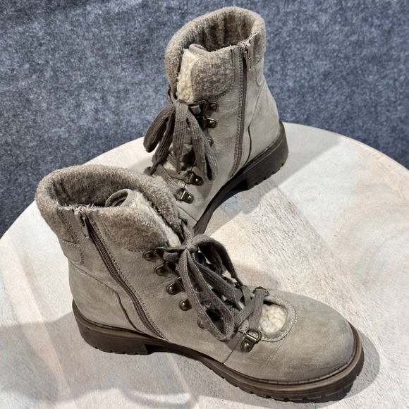 Crown Vintage Antigo Ankle Boots Womens 8M Lined Lace Zip Taupe Tan Combat Boots - Picture 7 of 16